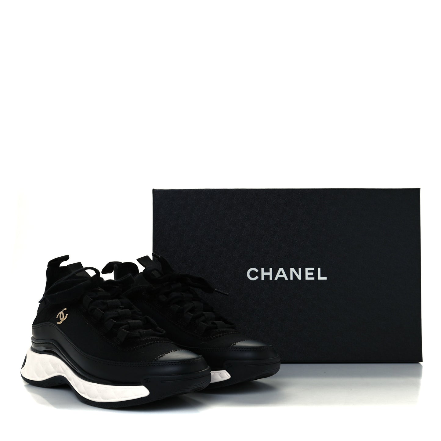 Velvet Calfskin Mixed Fibers CC Sneakers 37 Black