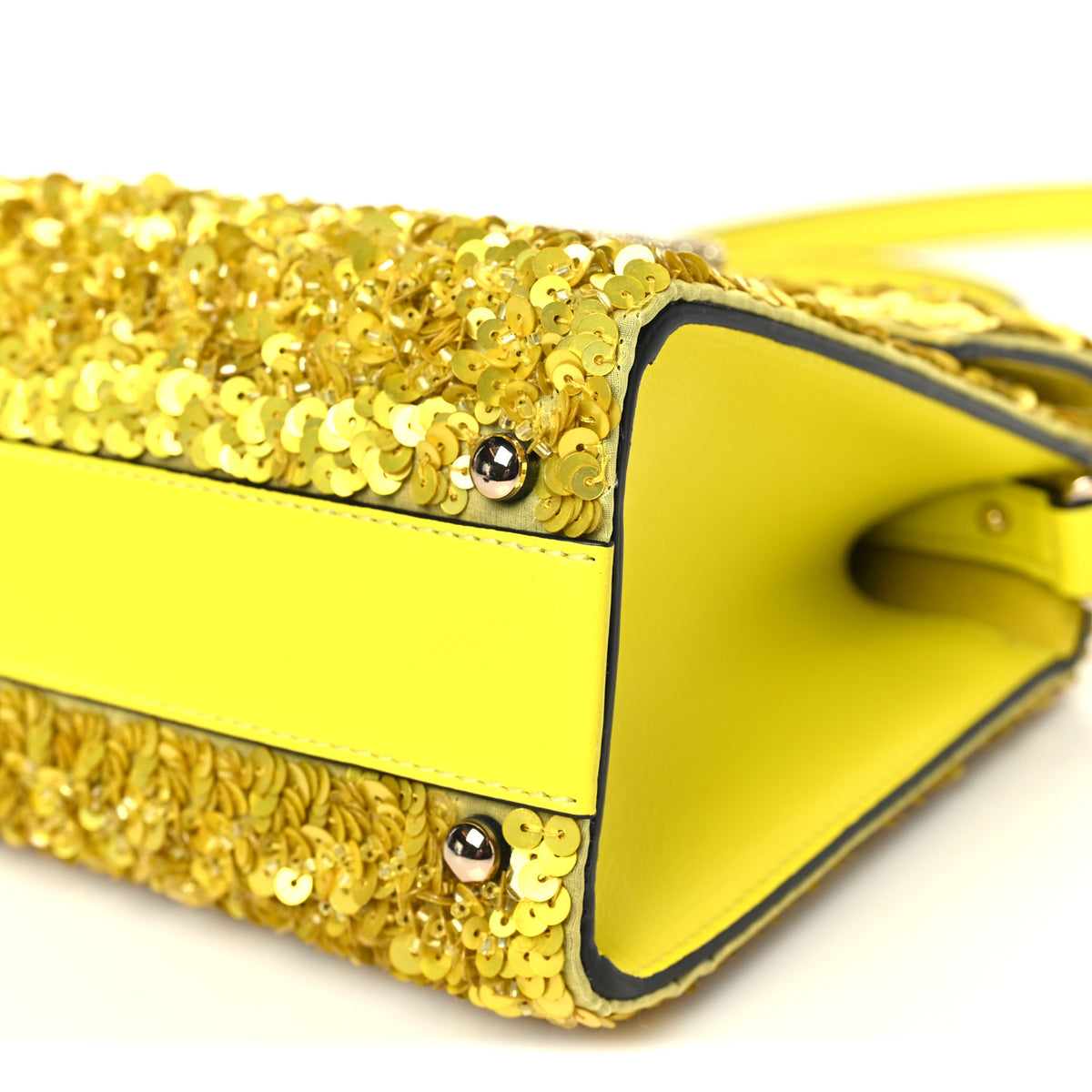 Sequin Crystal Embroidered Mini Vsling Top Handle Bag Yellow