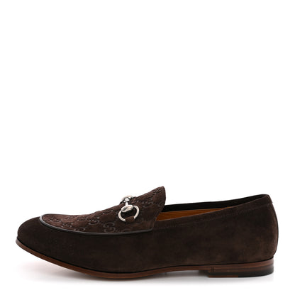 Gucci Luxury Suede GG Monogram Horsebit Mens Jordy Loafers 8 Night Cocoa 1 of 11
