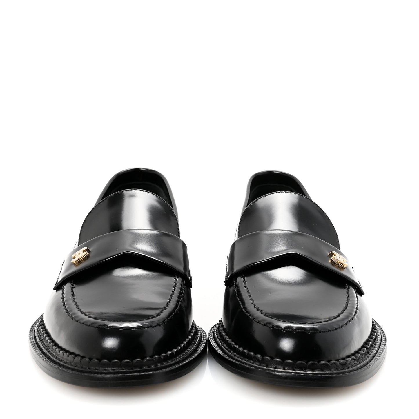 Shiny Calfskin Pearl CC Loafers 39 Black