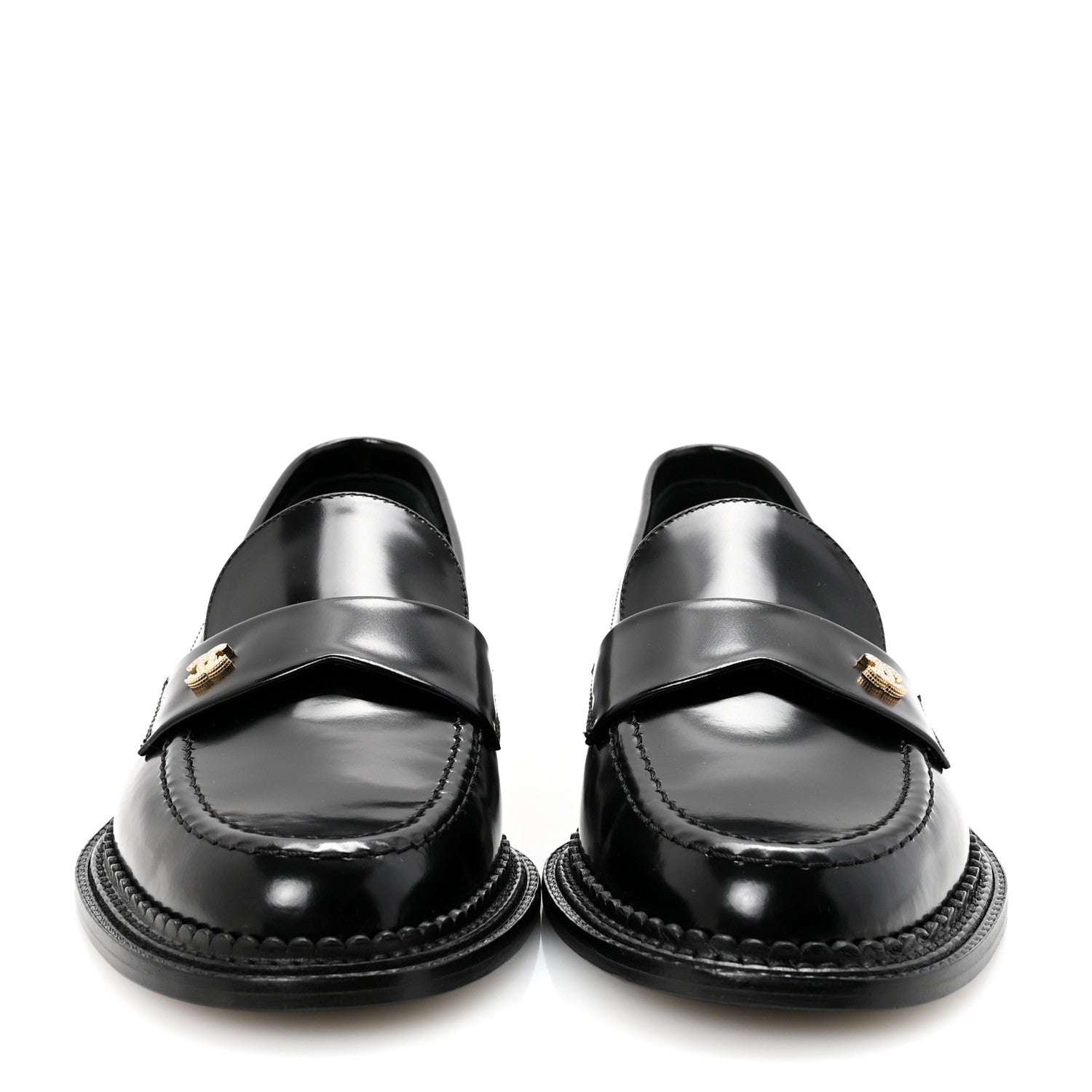 Chanel Shiny Calfskin Pearl CC Loafers 39 Black 3 of 10