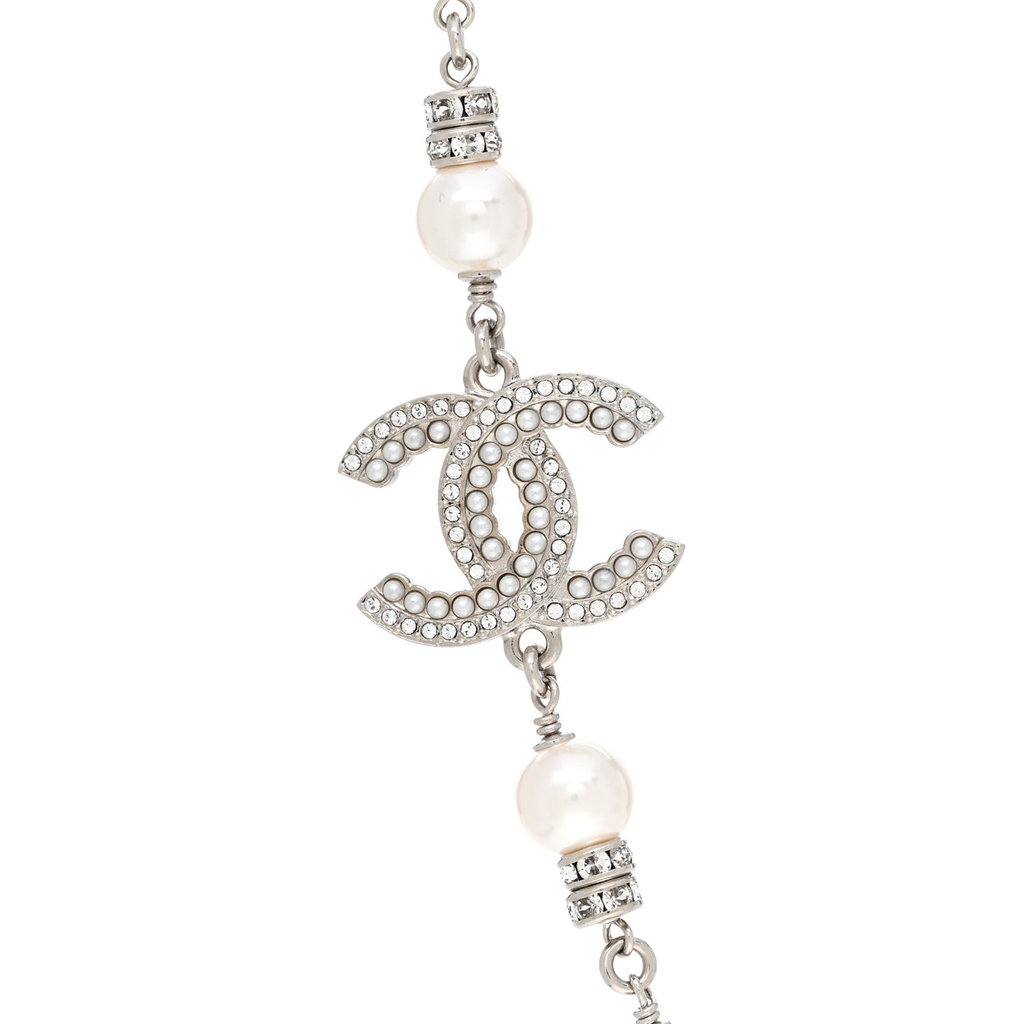 Pearl Crystal CC Necklace Silver