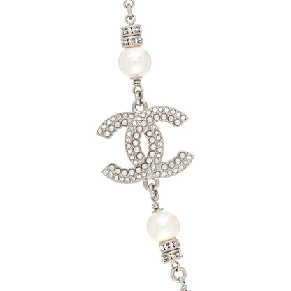 Chanel Pearl Crystal CC Necklace Silver 4 of 7