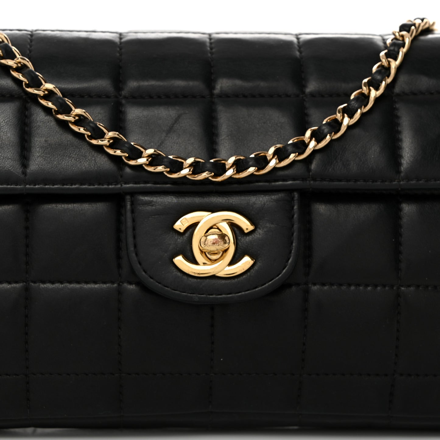 Lambskin East West Chocolate Bar Flap Black
