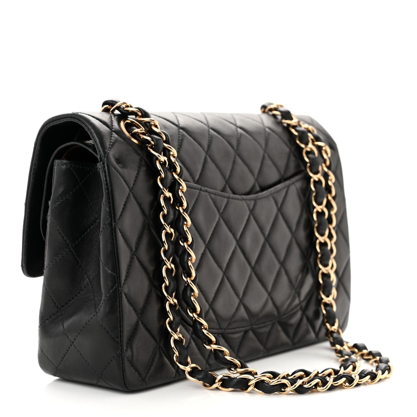 Lambskin Quilted Medium Double Flap Black