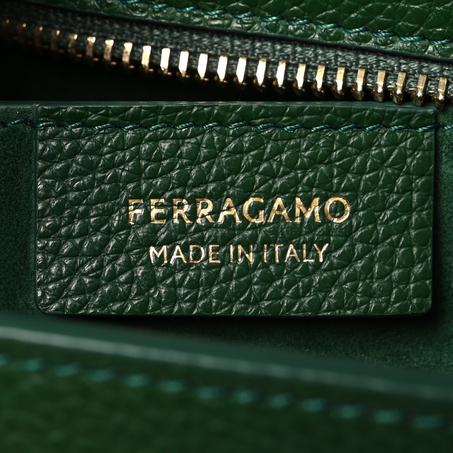 Salvatore Ferragamo Hammered Calfskin Small Firenze East West Tote Bag Forest Green 6 of 10