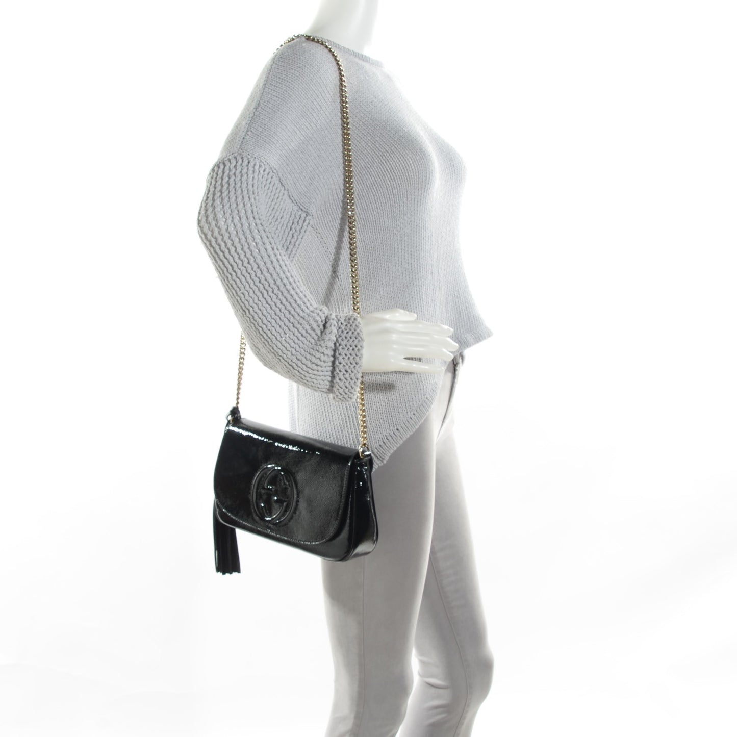 Patent Medium Soho Flap Crossbody Black