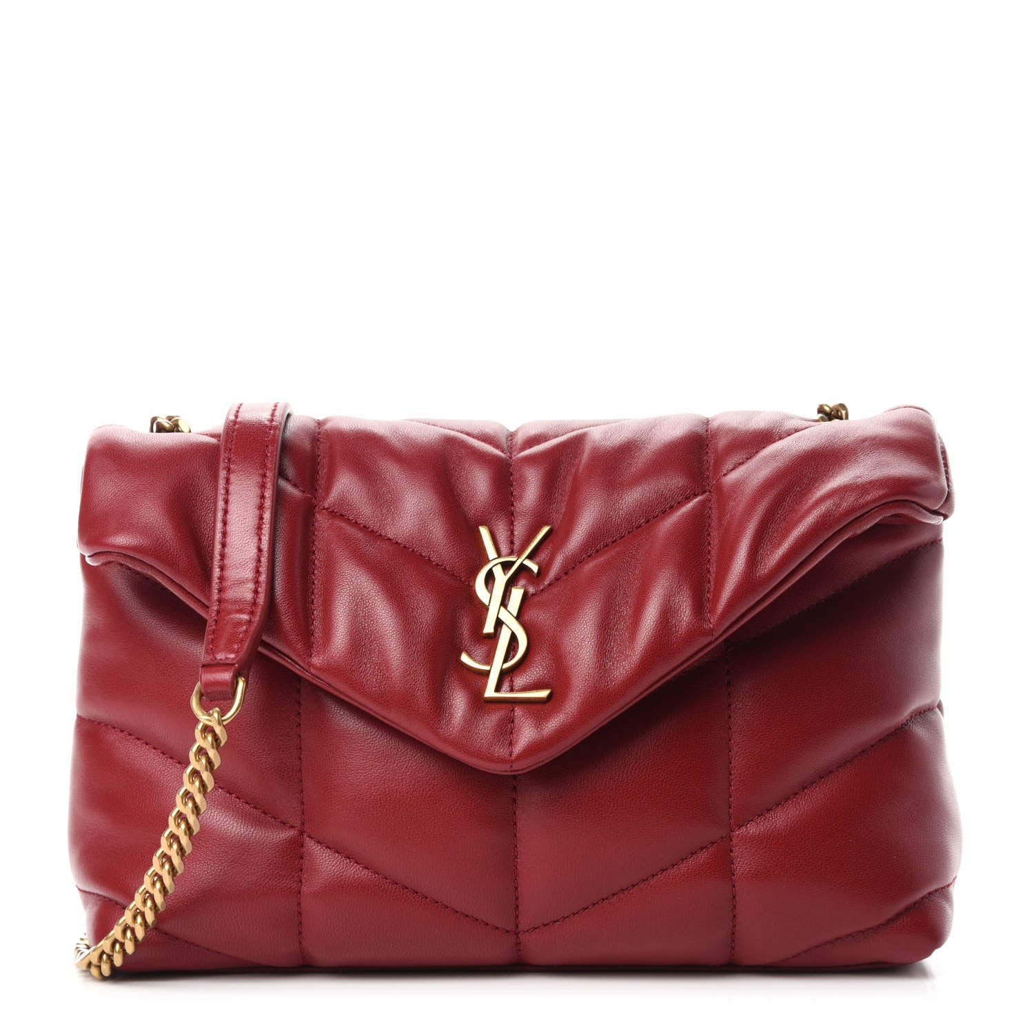 Saint Laurent Lambskin Quilted Toy Loulou Puffer Monogram Chain Satchel Red 1 of 11
