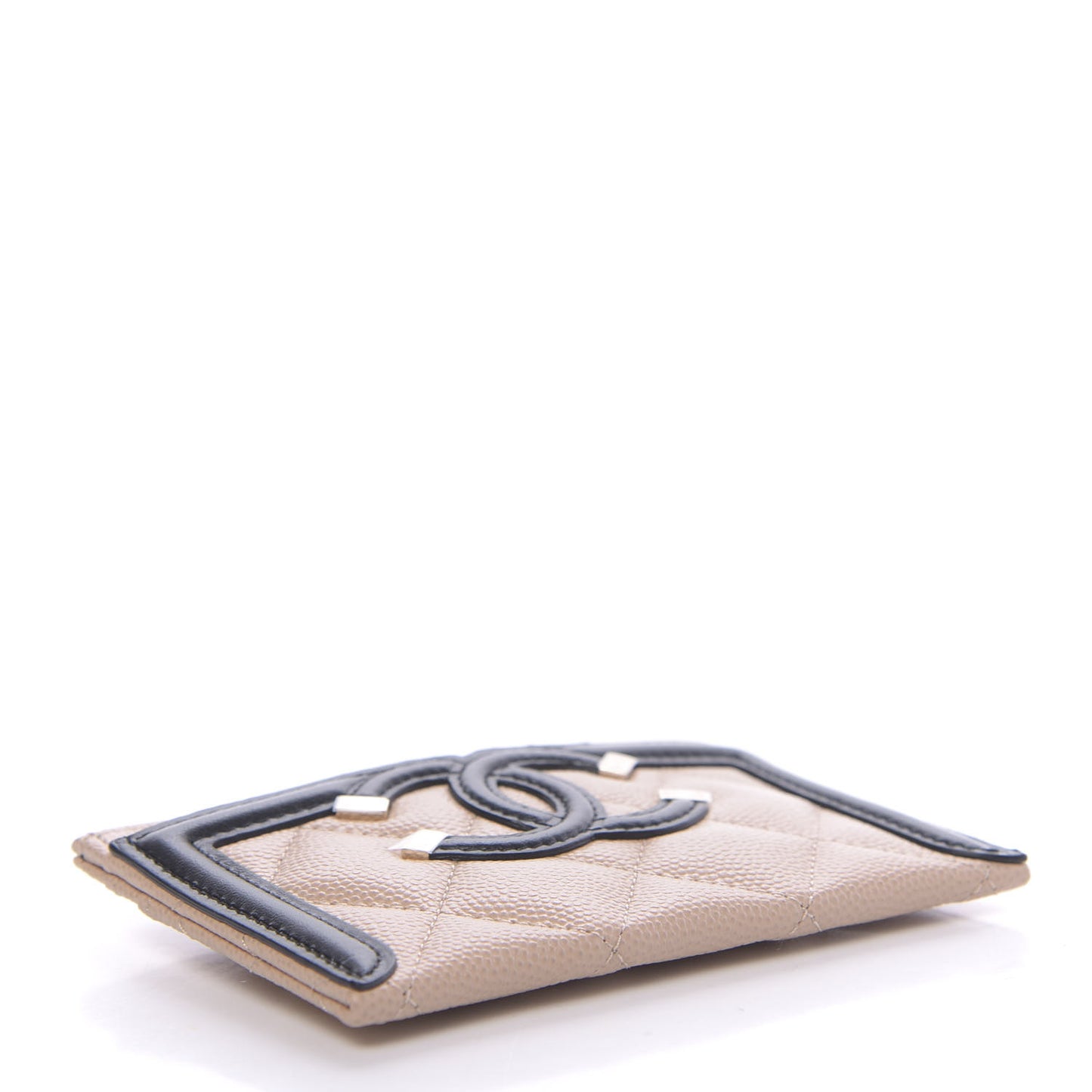 Caviar Quilted Filigree Card Holder Beige Black
