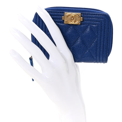 Chanel Caviar Quilted Boy Zip Around Coin Purse Wallet Blue 2 of 8