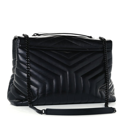 Saint Laurent Calfskin Y Quilted Monogram Large Loulou Chain Satchel Black 2 of 10