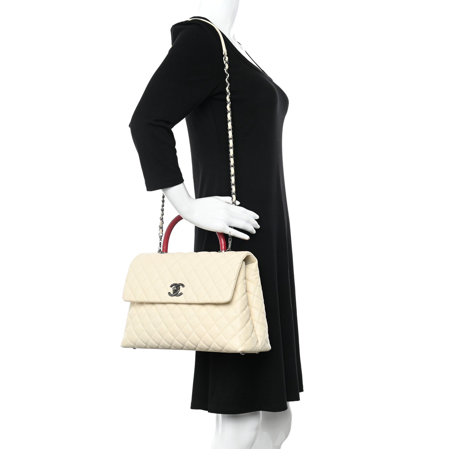 Caviar Lizard Quilted Medium Coco Handle Flap Ivory