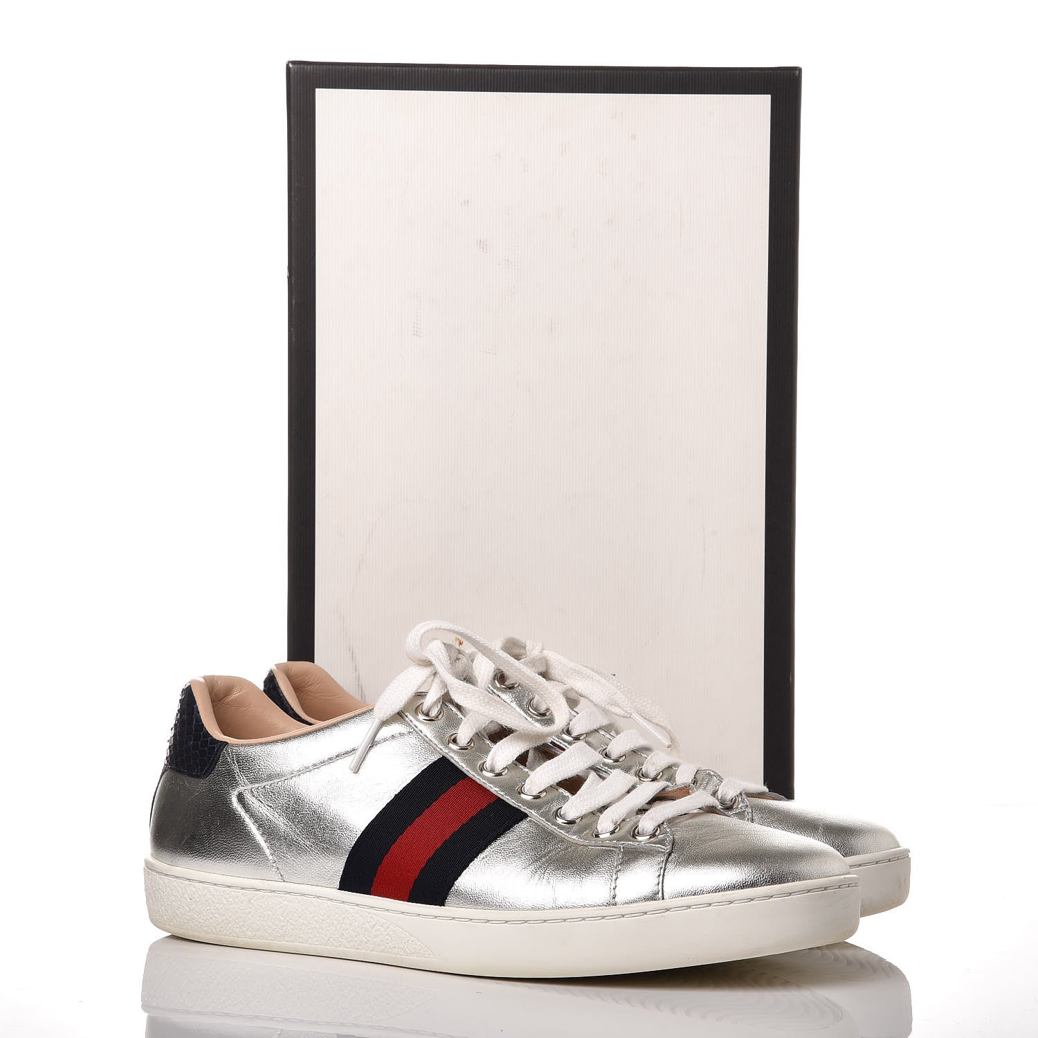 Gucci Metallic Nappa Silk Ayers Web Womens Ace Sneakers 37 Silver 16 of 16