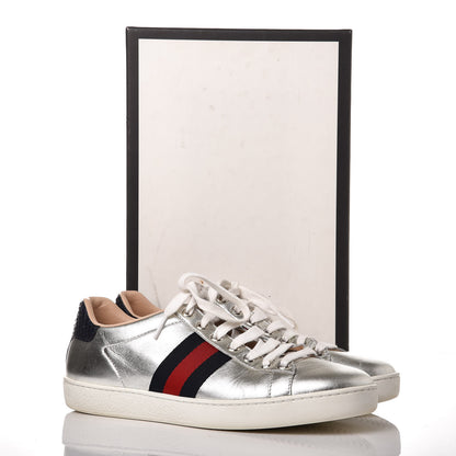 Gucci Metallic Nappa Silk Ayers Web Womens Ace Sneakers 37 Silver 16 of 16