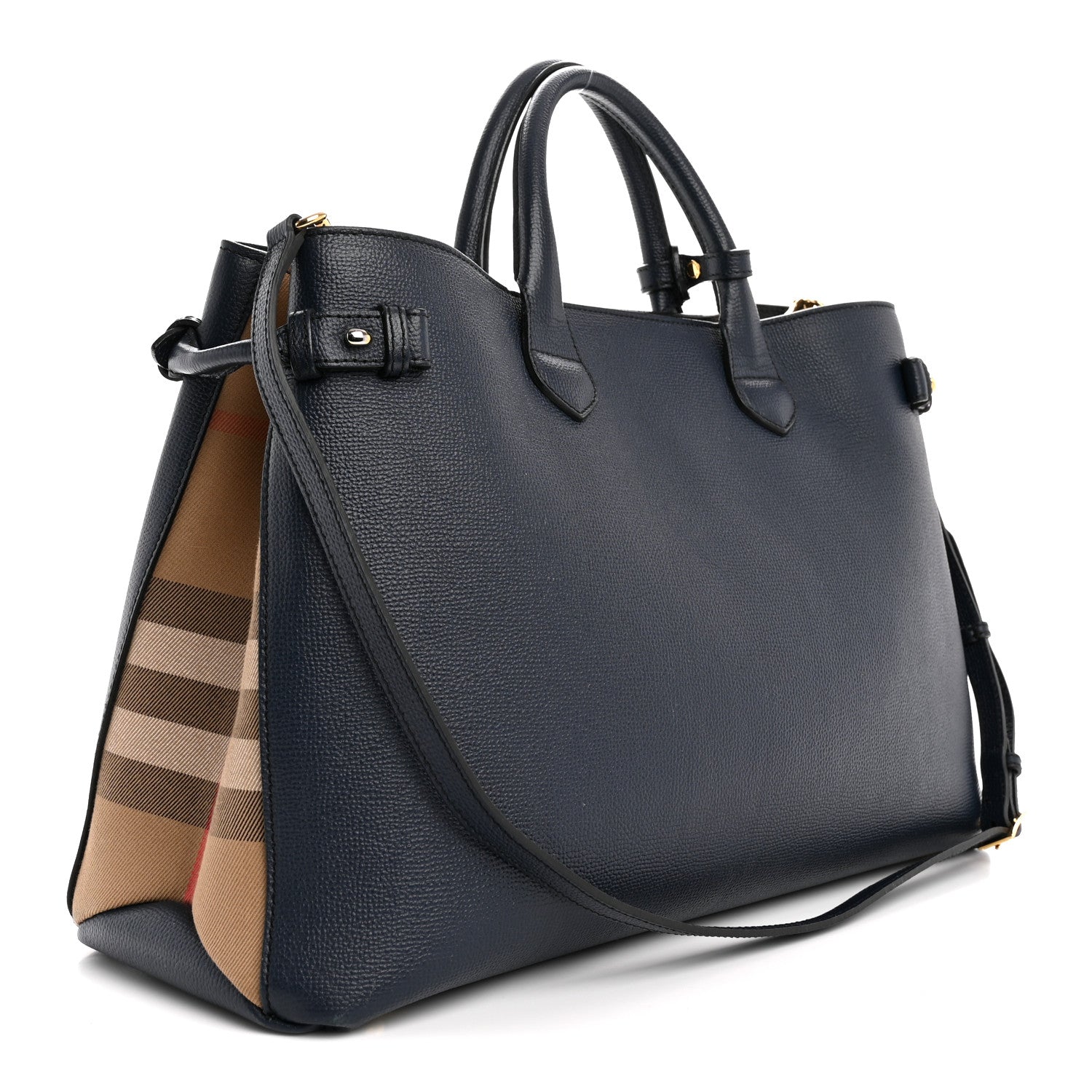 Burberry Grainy Calfskin House Check Large Banner Tote Ink Blue 3 of 15
