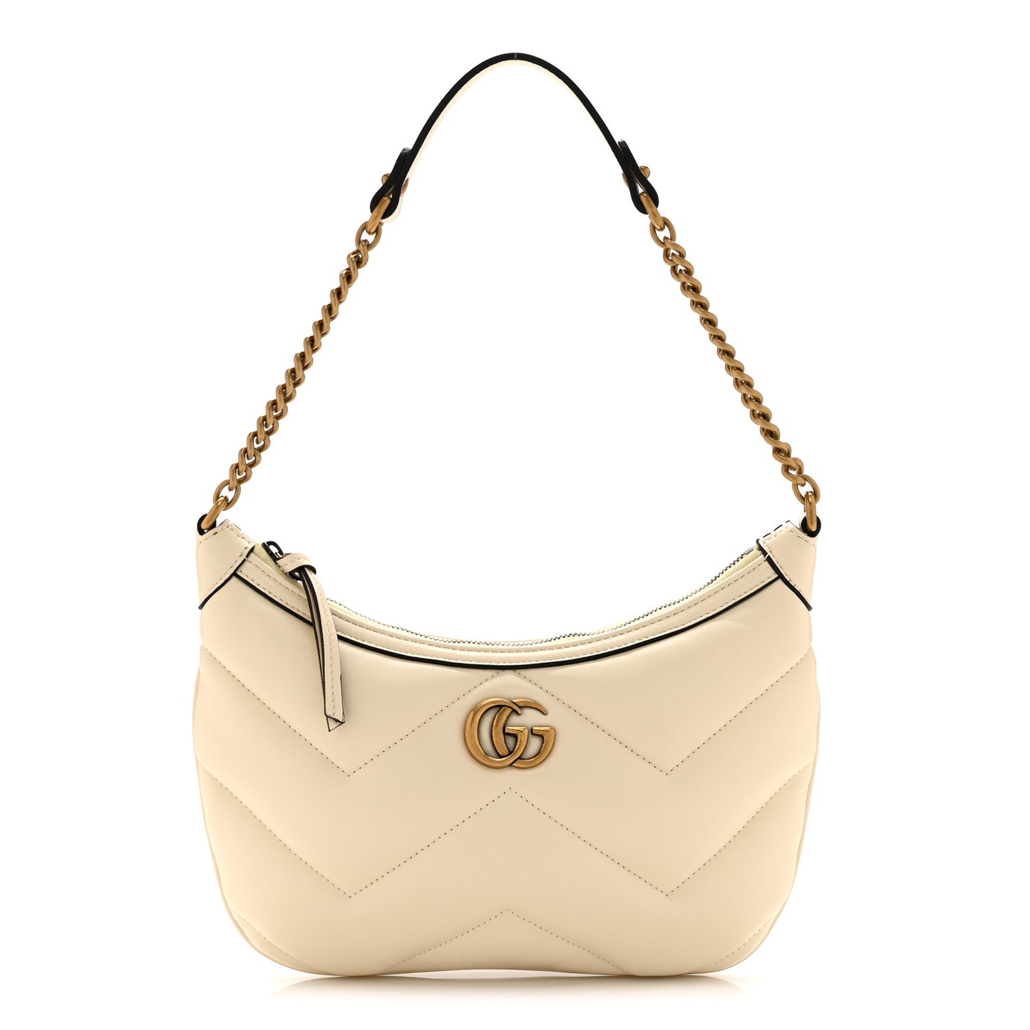 Calfskin Matelasse GG Marmont Half Moon Hobo White