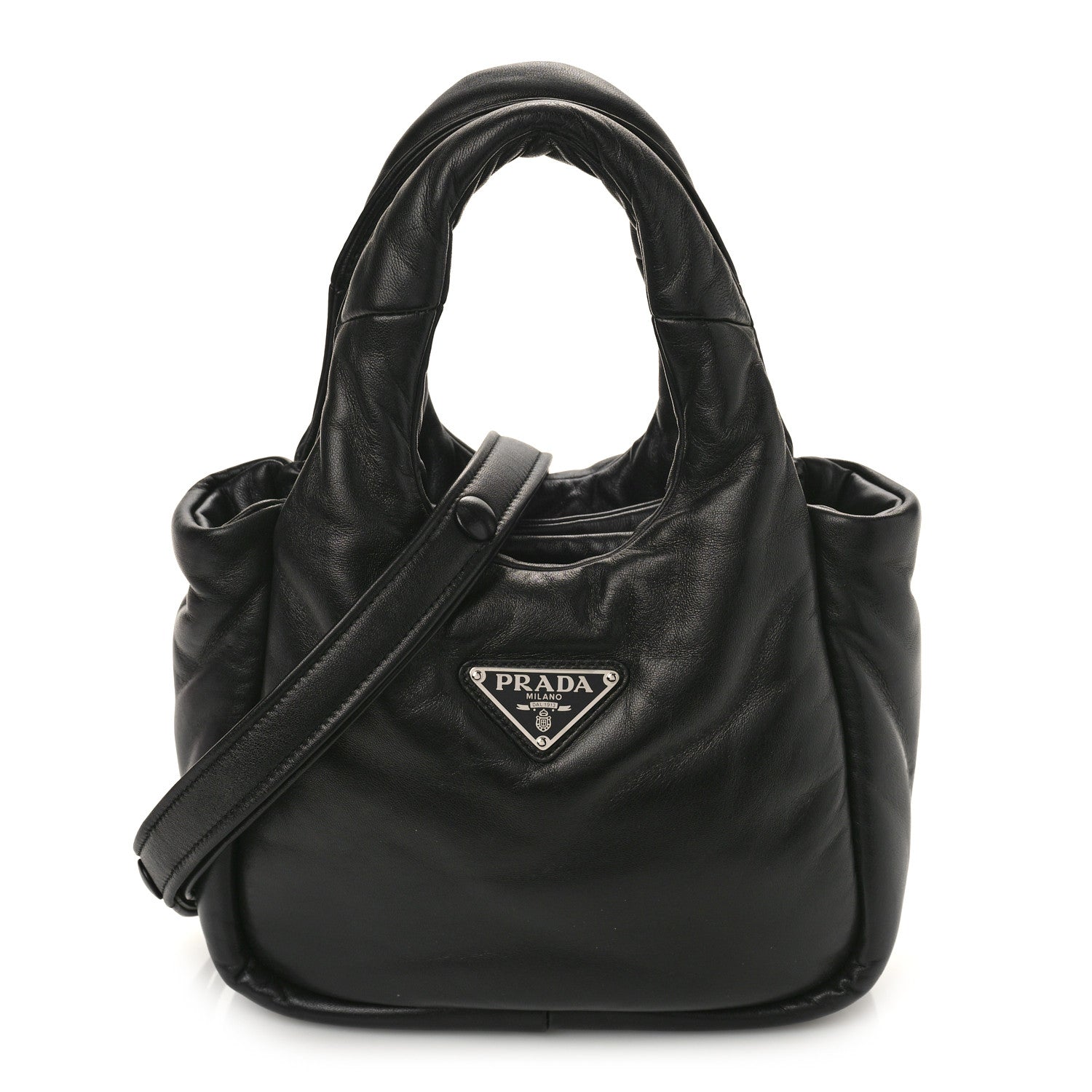 Prada Nappa Soft Padded Small Double Handled Shoulder Bag Black 1 of 8