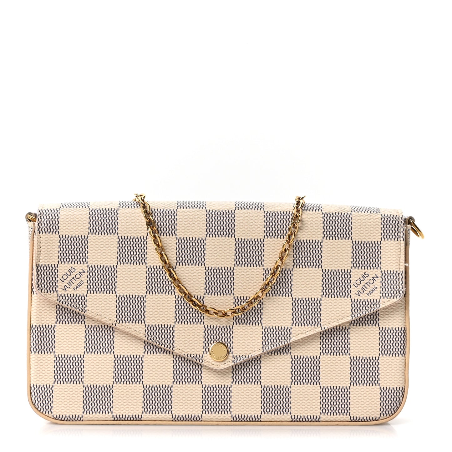 Damier Azur Pochette Felicie Chain Wallet Rose Ballerine