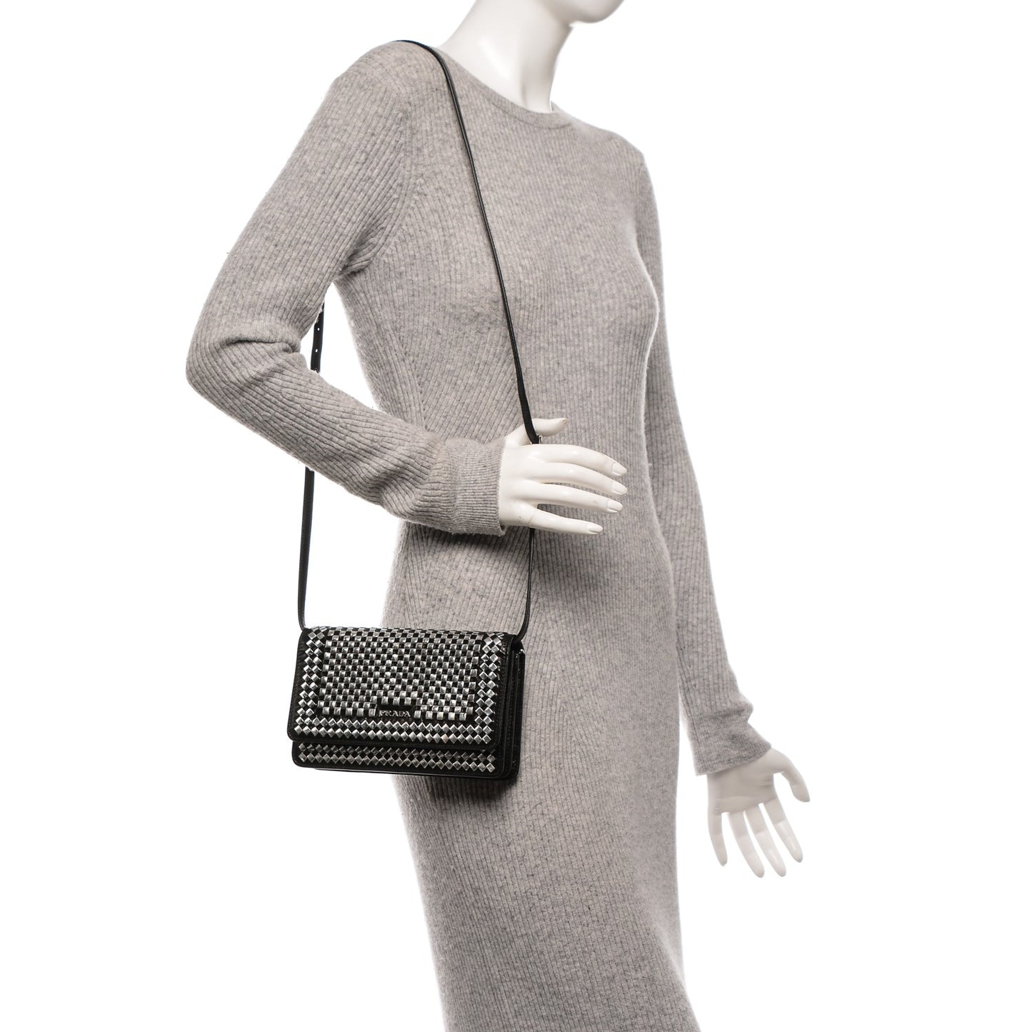 Goatskin Woven Chain Wallet Black
