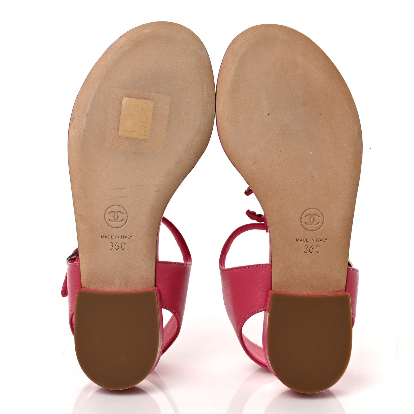 Lambskin CC Logo Thong Flat Sandals 36 Pink