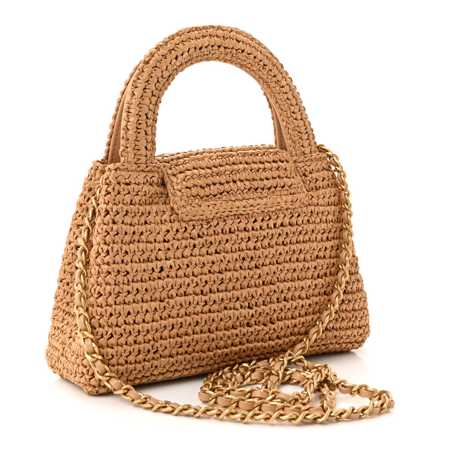 Braided Raffia Nano Kelly Flap Bag Dark Beige