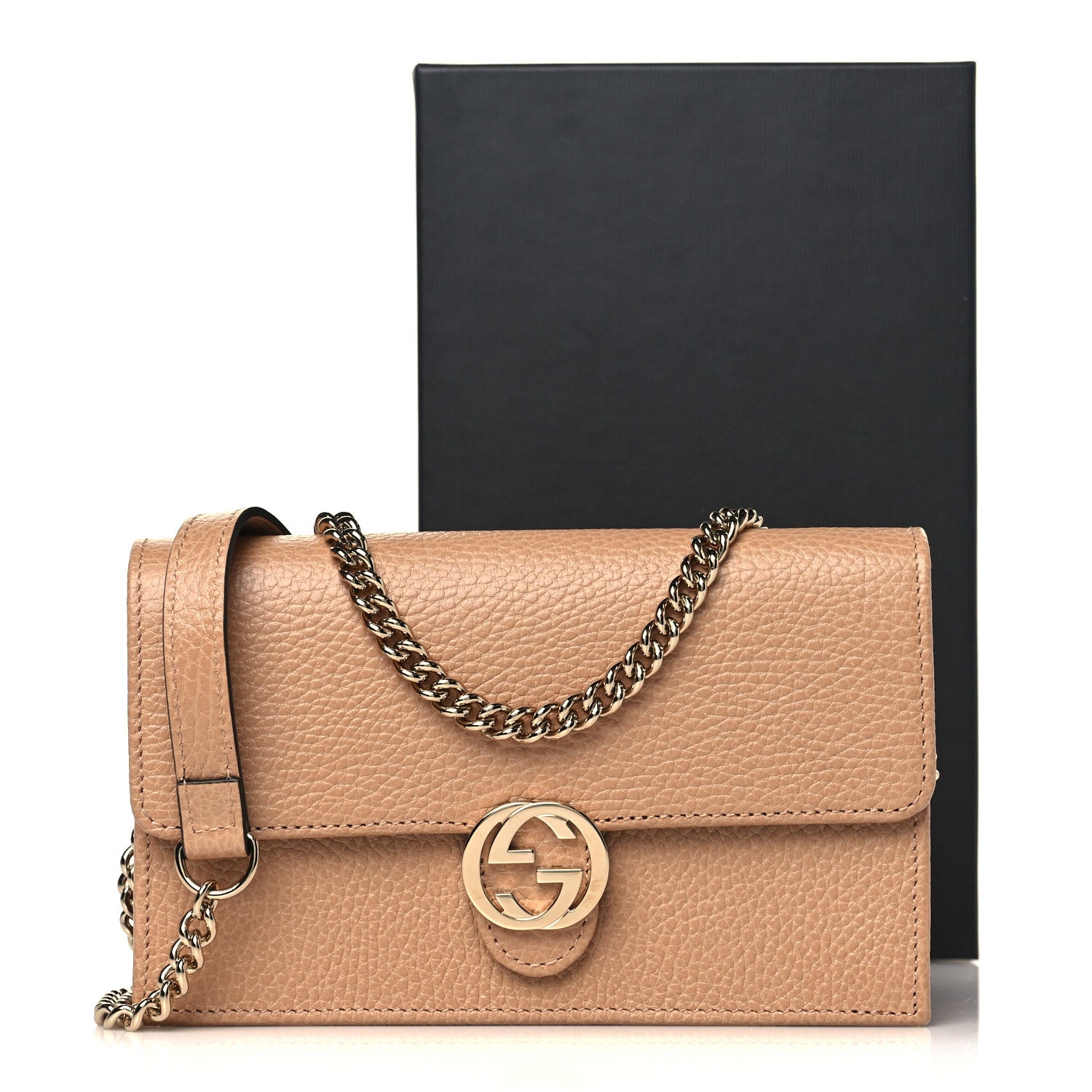 Gucci Dollar Calfskin Interlocking G Chain Wallet Camelia 9 of 9