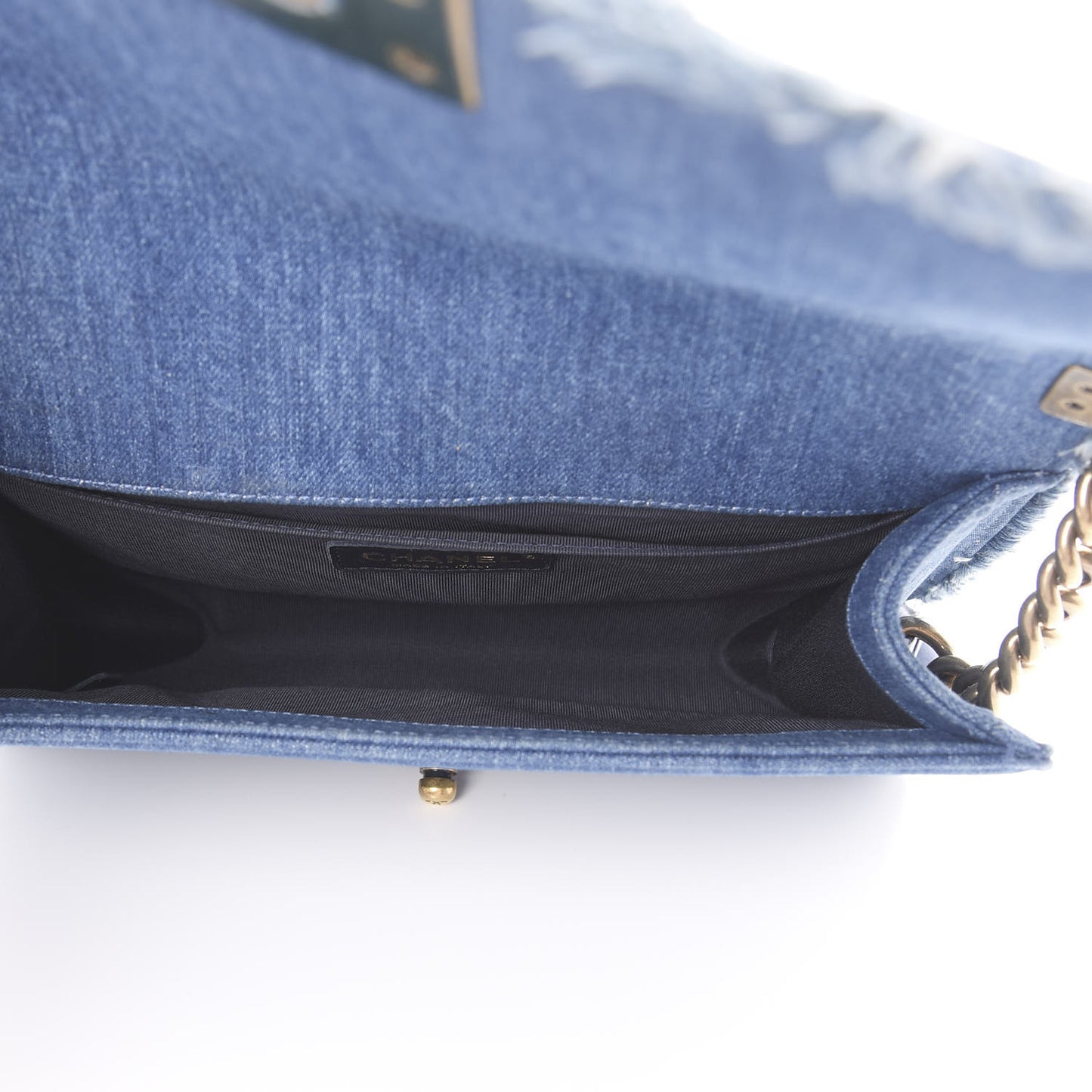 Denim Patchwork Medium Boy Flap Blue