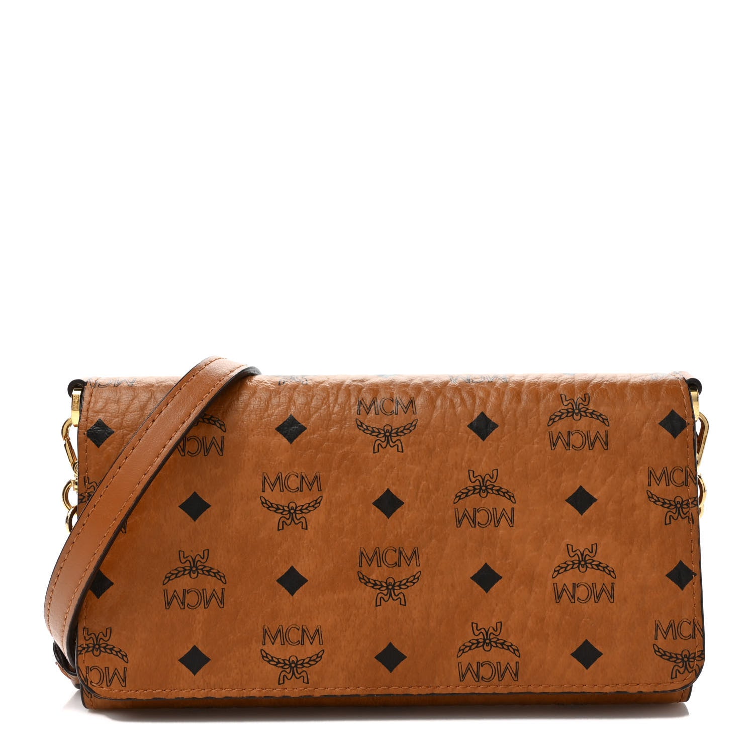 MCM Visetos Chain Wallet Crossbody Cognac 1 of 9