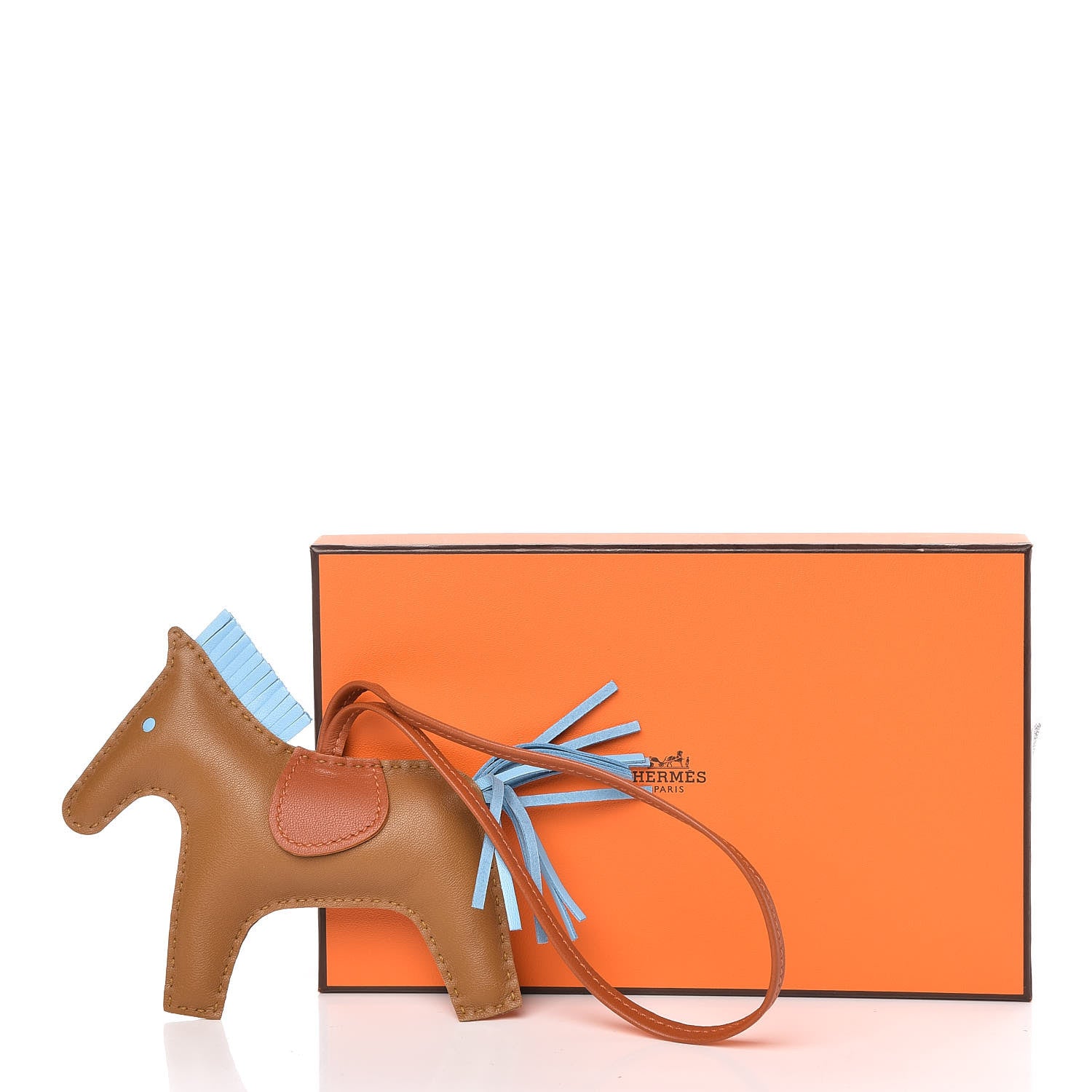 Hermes Milo Lambskin Grigri Rodeo Horse Bag Charm MM Kraft Celeste Pain D'Epice 5 of 5