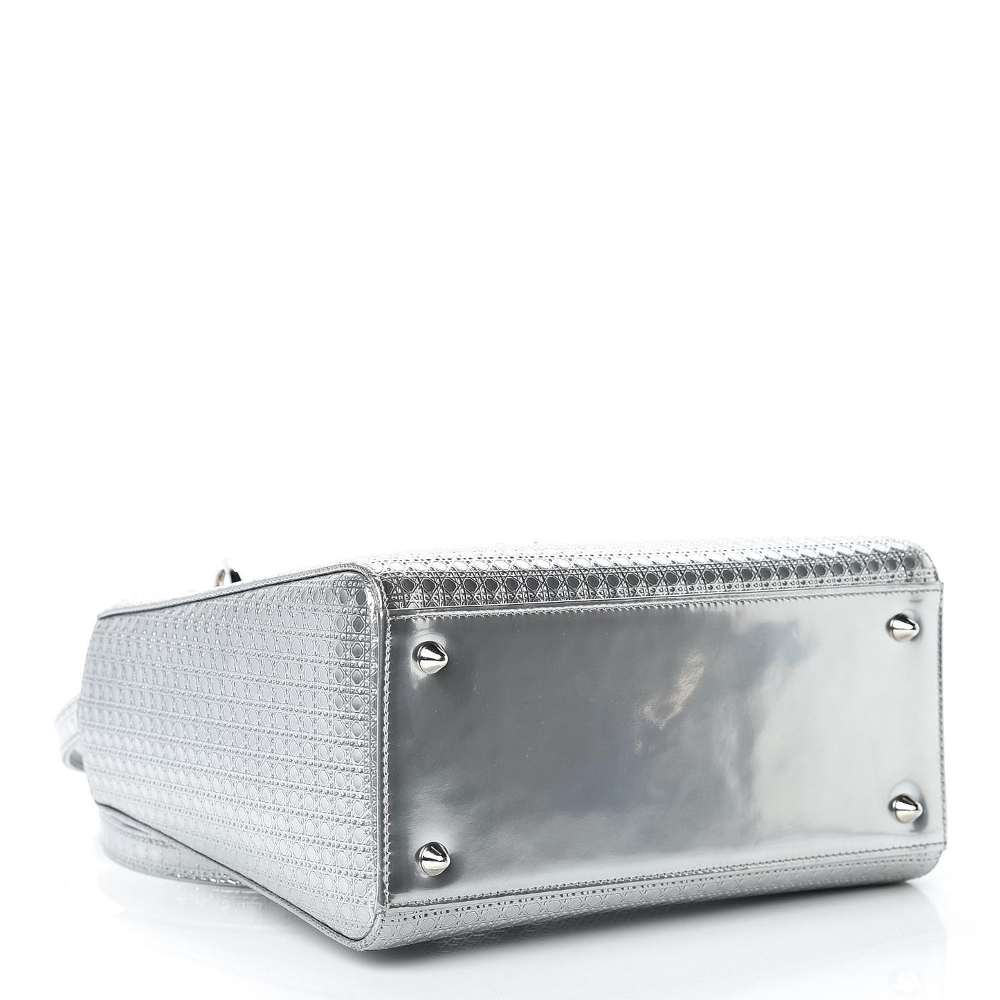 Metallic Patent Micro-Cannage Medium Lady Dior Silver