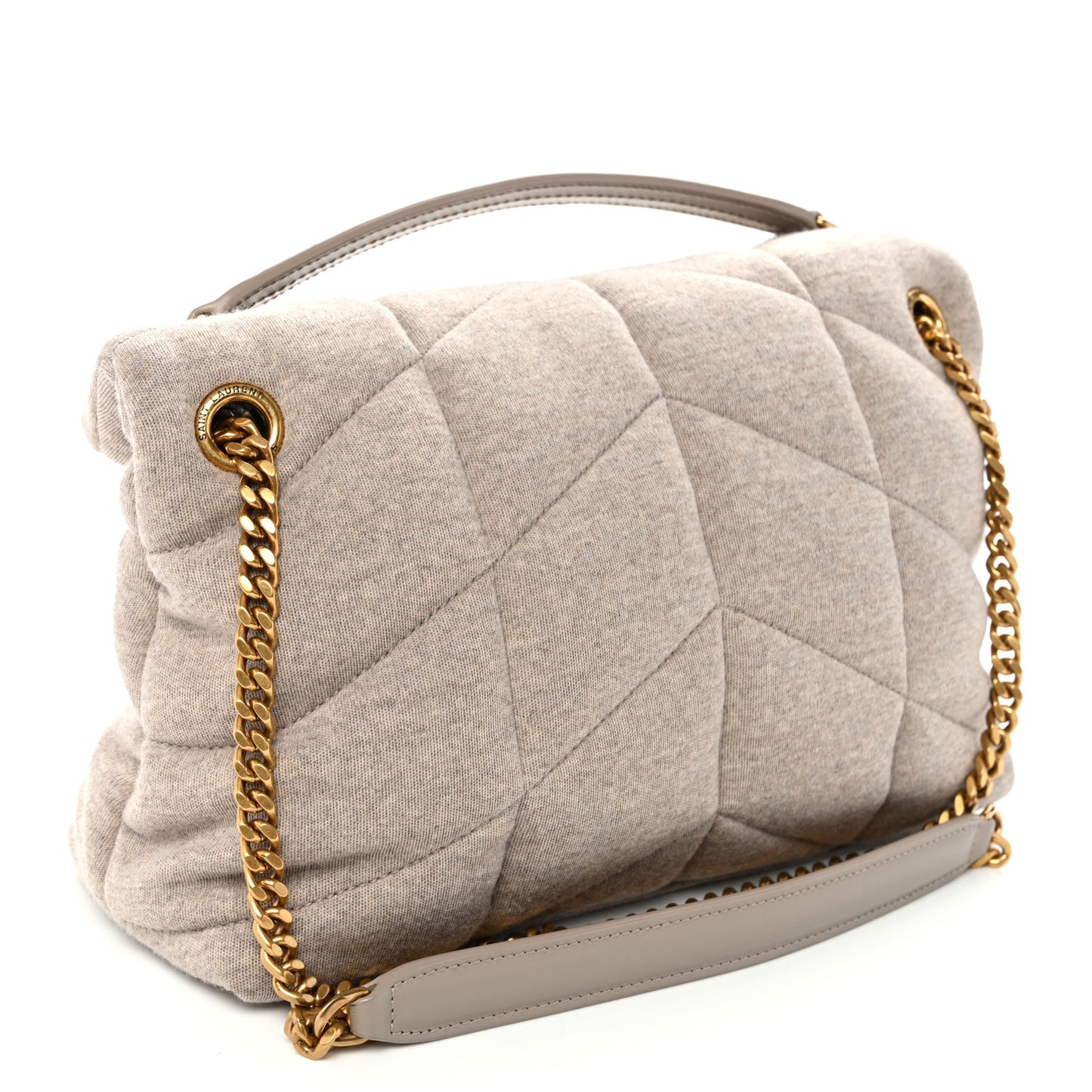 Jersey Quilted Small Loulou Puffer Monogram Chain Satchel Chalk Beige