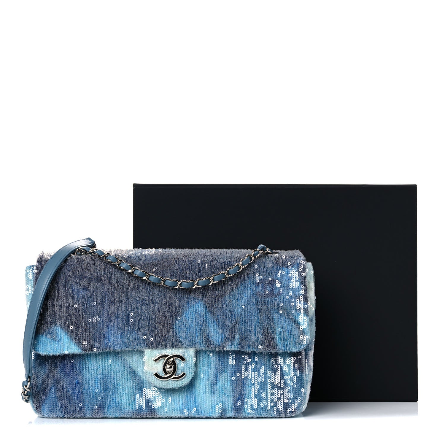 kana_chan_pe サックスブルー Chanel Sequin Large Waterfall Flap Light Blue 1020517 – FASHIONPHILE