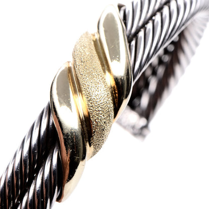 David Yurman Sterling Silver 14K Yellow Gold Double Cable Cuff 4 of 6