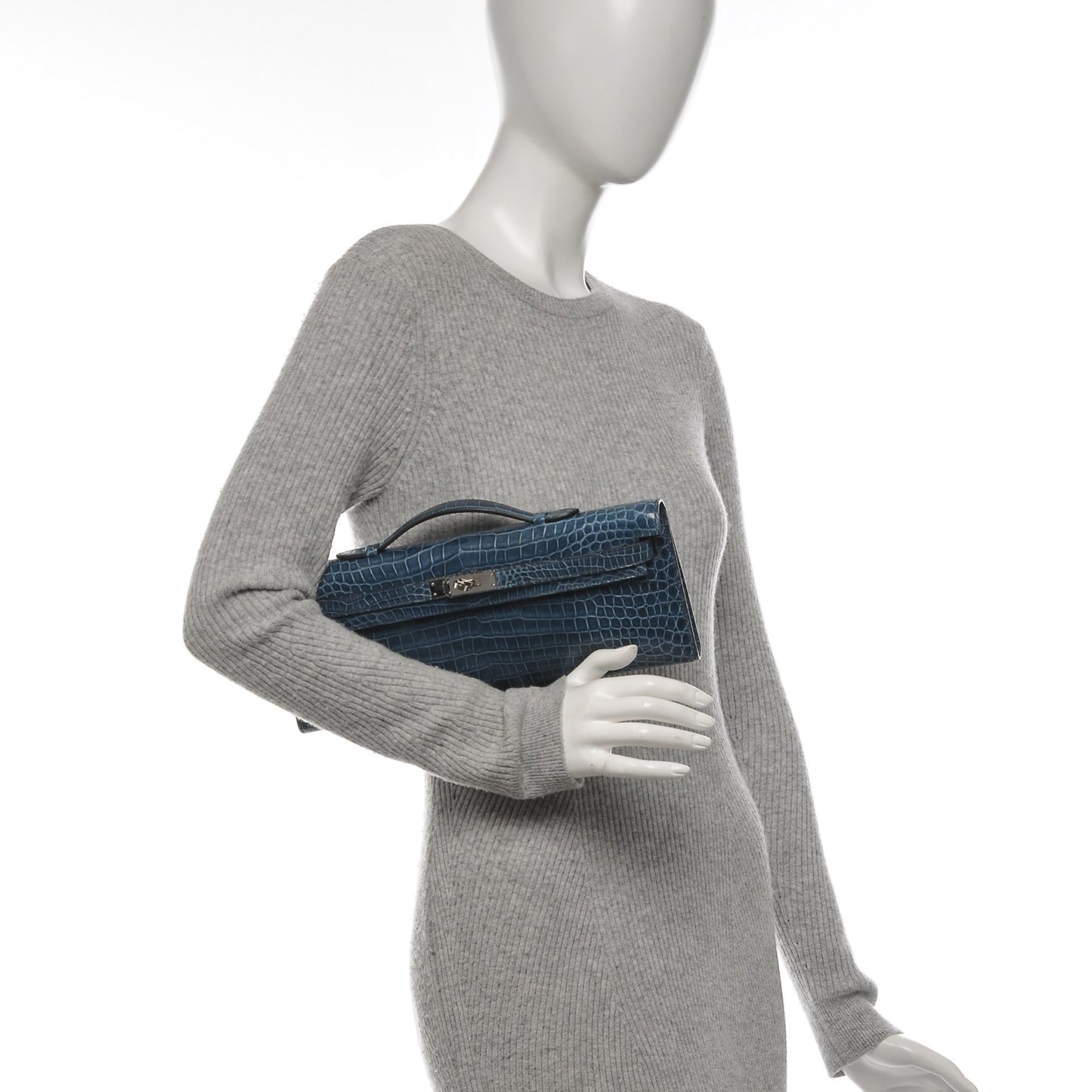 Shiny Niloticus Crocodile Kelly Cut Pochette Blue Jean