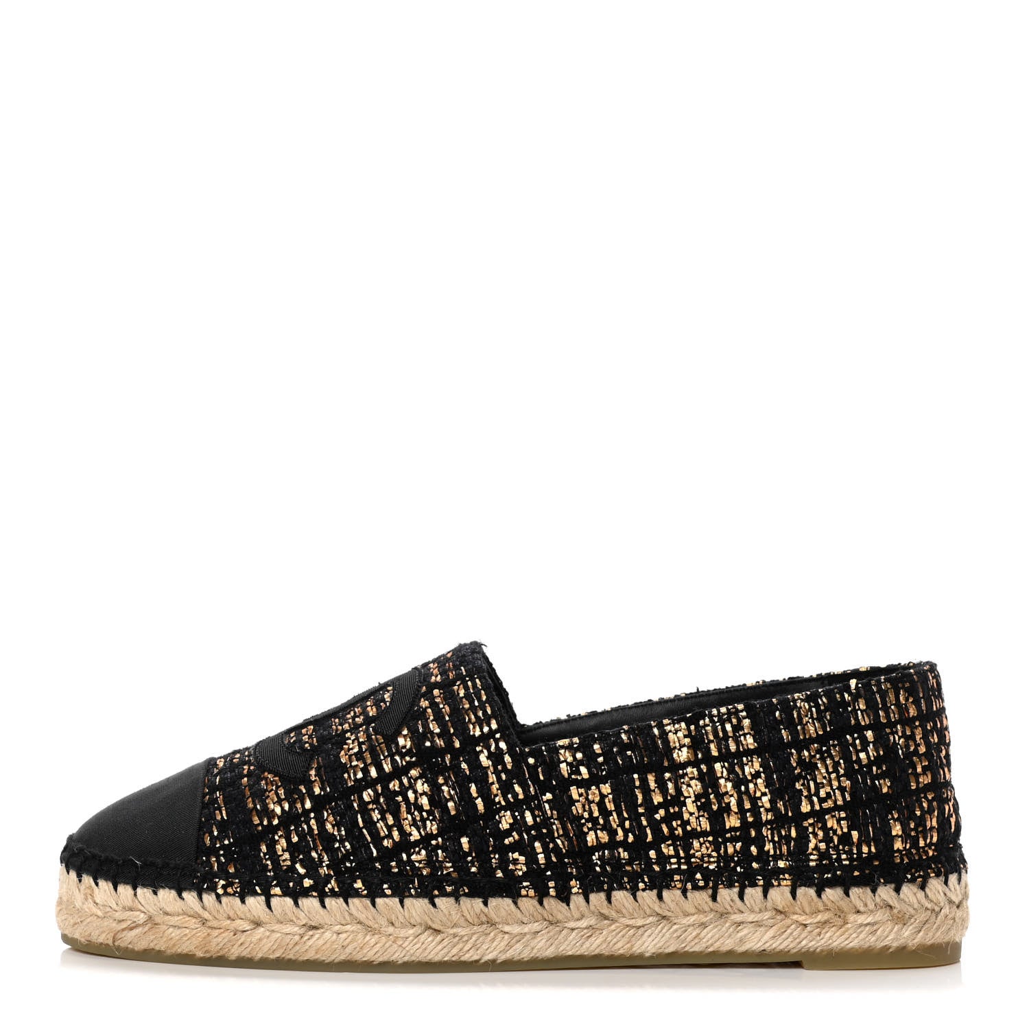 Chanel Metallic Tweed Grosgrain CC Espadrilles 39 Black Gold 1 of 15