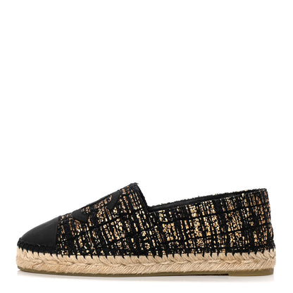 Chanel Metallic Tweed Grosgrain CC Espadrilles 39 Black Gold 1 of 15
