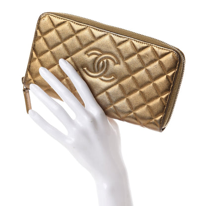 Chanel Metallic Lambskin Quilted Diamond CC Zip Around Wallet Gold 2 of 10
