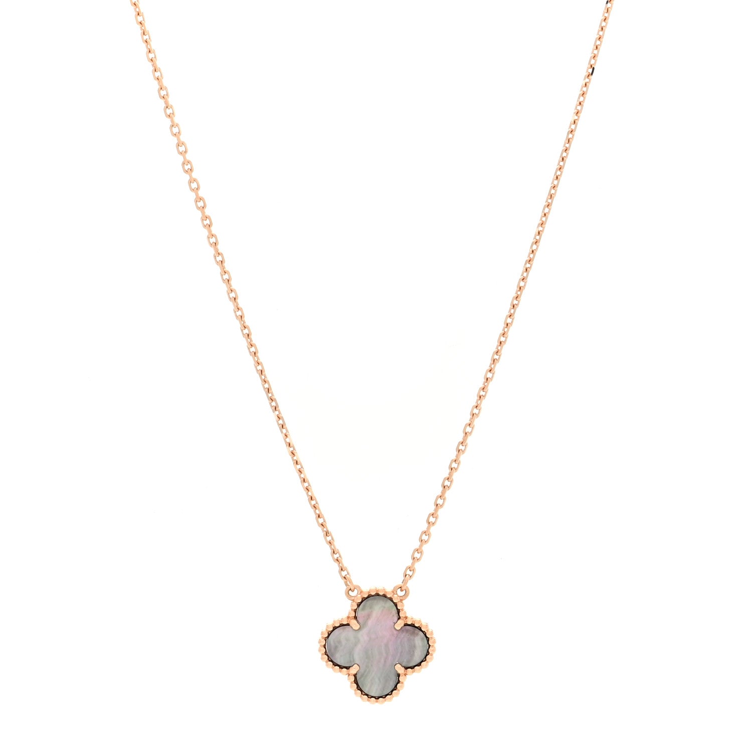 Van Cleef & Arpels 18K Rose Gold Gray Mother of Pearl Vintage Alhambra Pendant Necklace 1 of 4
