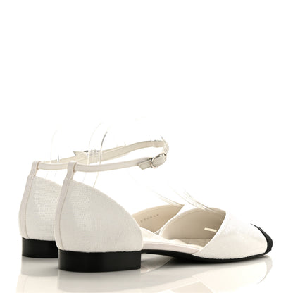 Chanel Sequin Grosgrain Cap Toe CC Ankle Strap Sandals 42 White Black 4 of 9