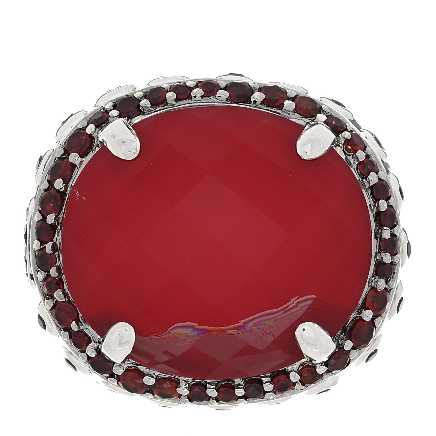 John Hardy Sterling Silver Coral White Topaz Garnet Batu Bamboo Ring 54 7 1 of 4