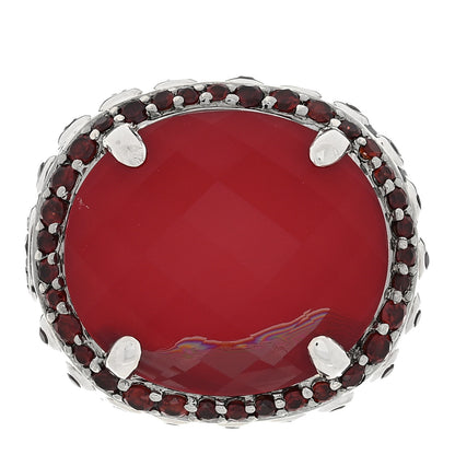 John Hardy Sterling Silver Coral White Topaz Garnet Batu Bamboo Ring 54 7 1 of 4
