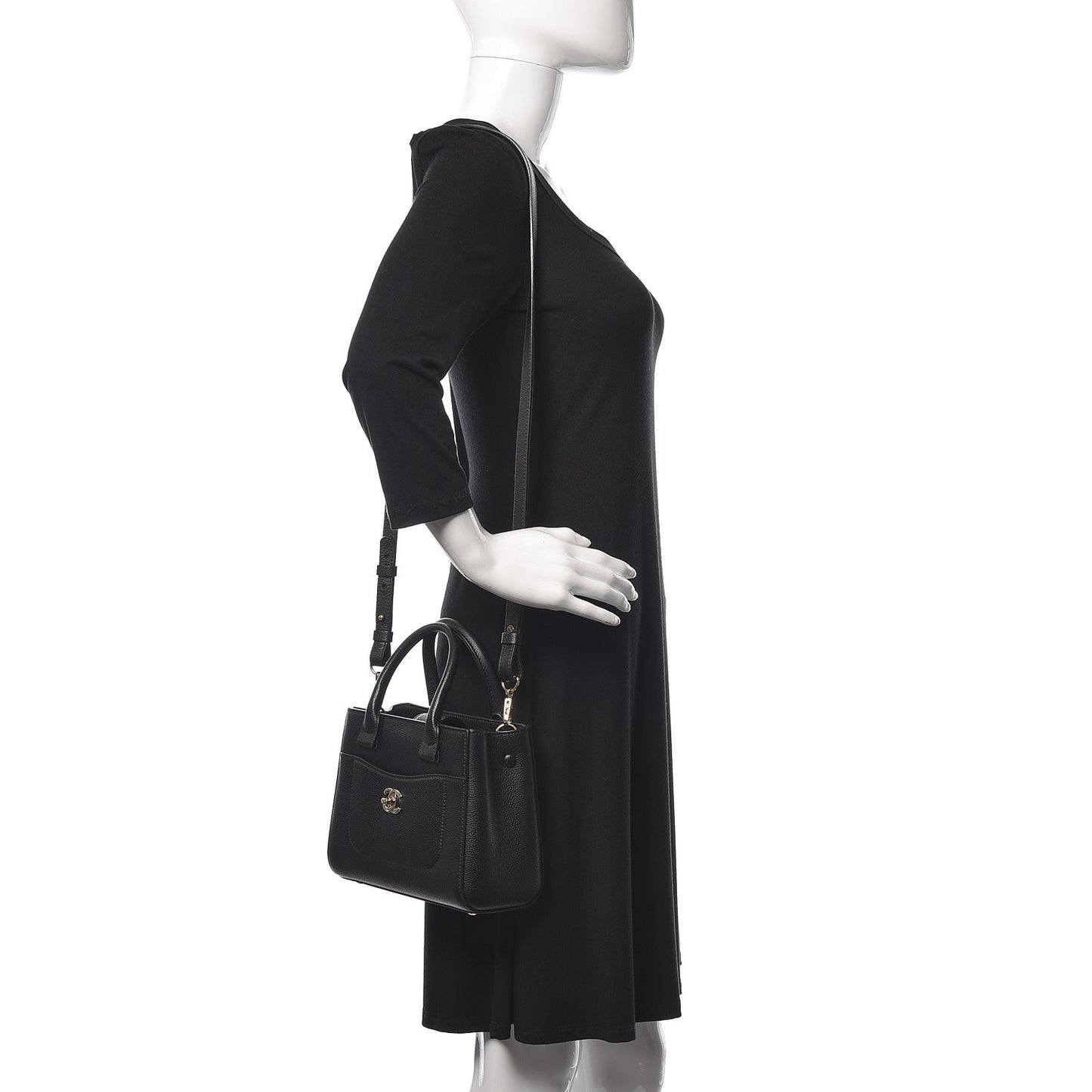 Grained Calfskin Mini Neo Executive Shopper Tote Black