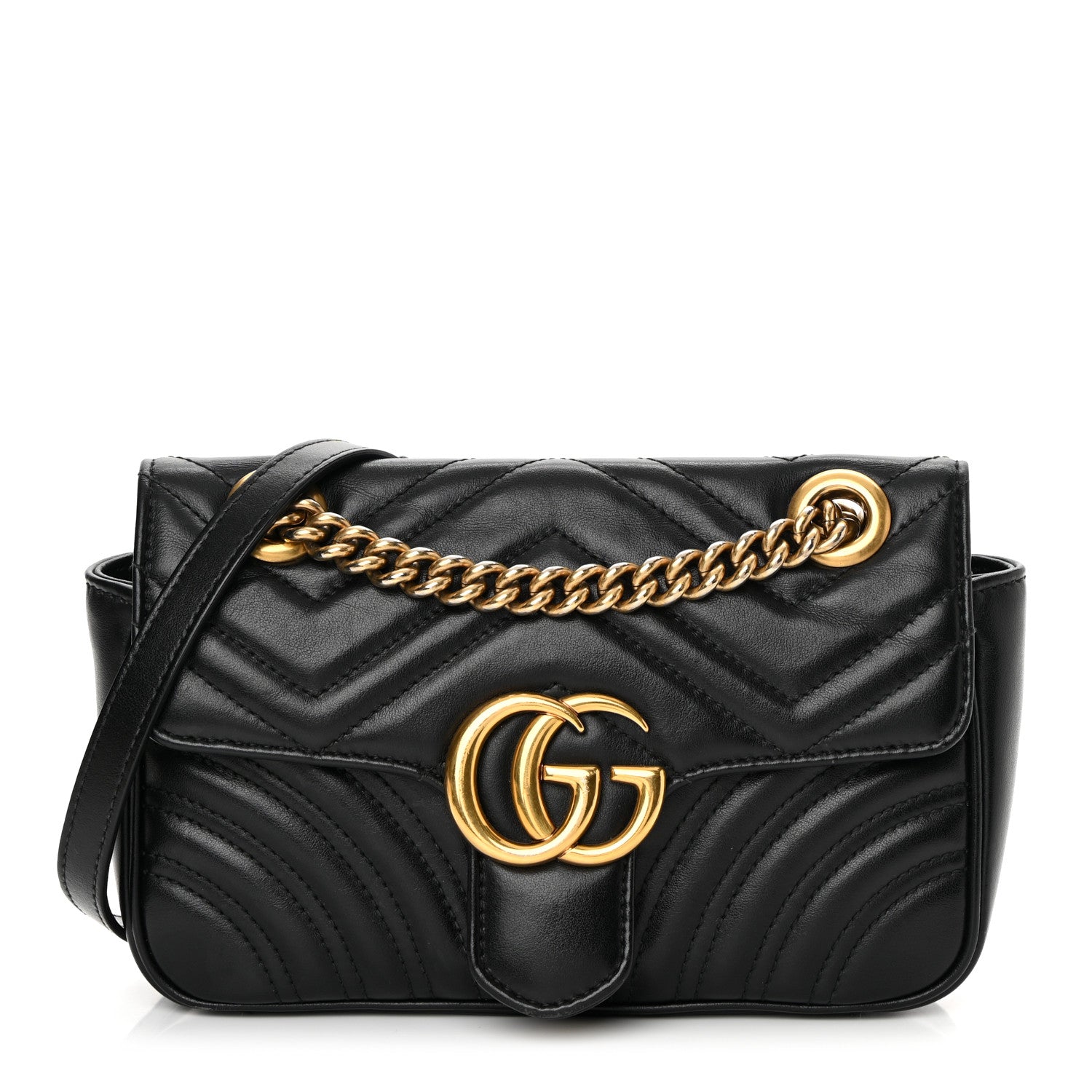 Gucci Calfskin Matelasse Mini GG Marmont Shoulder Bag Black 1 of 17