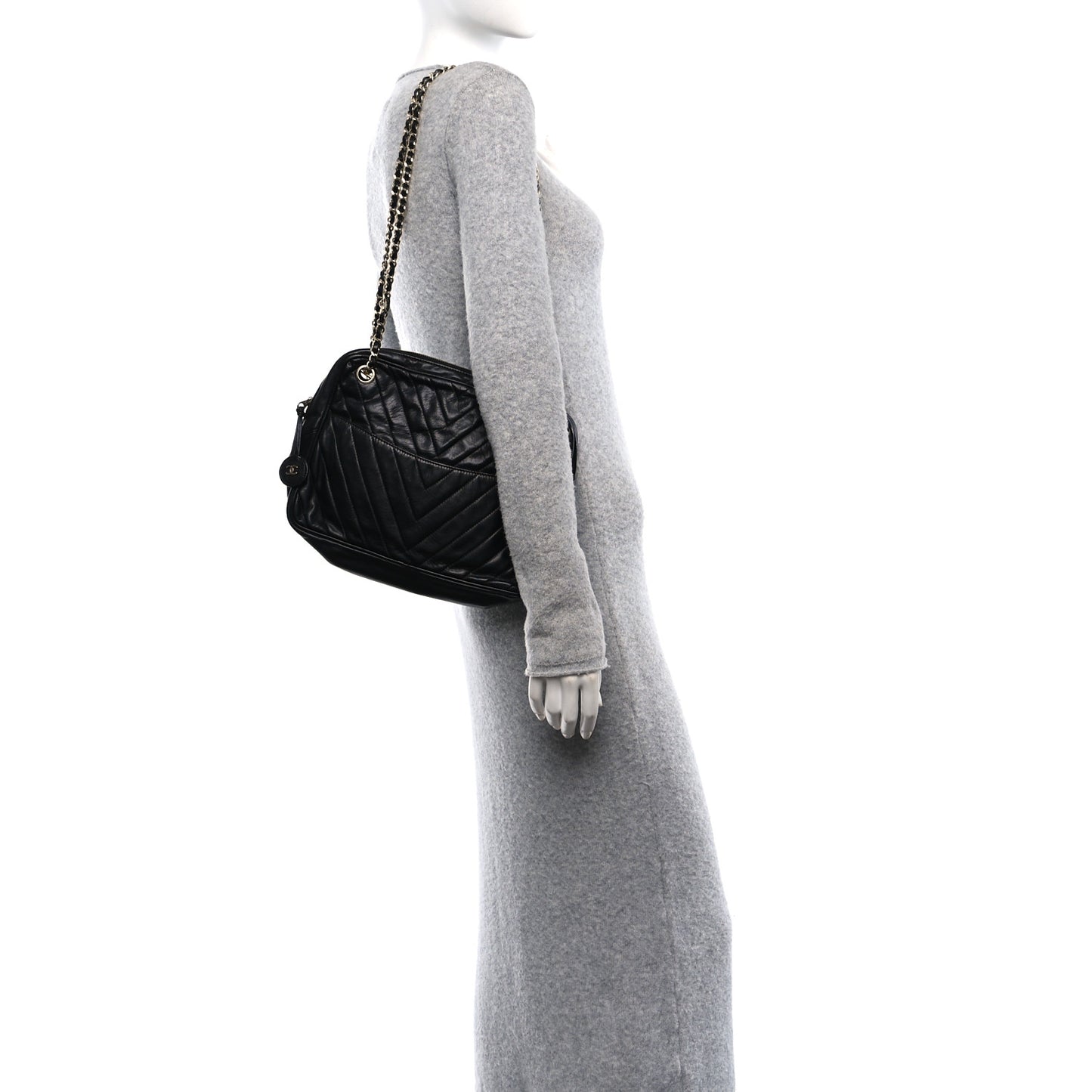 Lambskin Surpique Chevron Small Tote Black