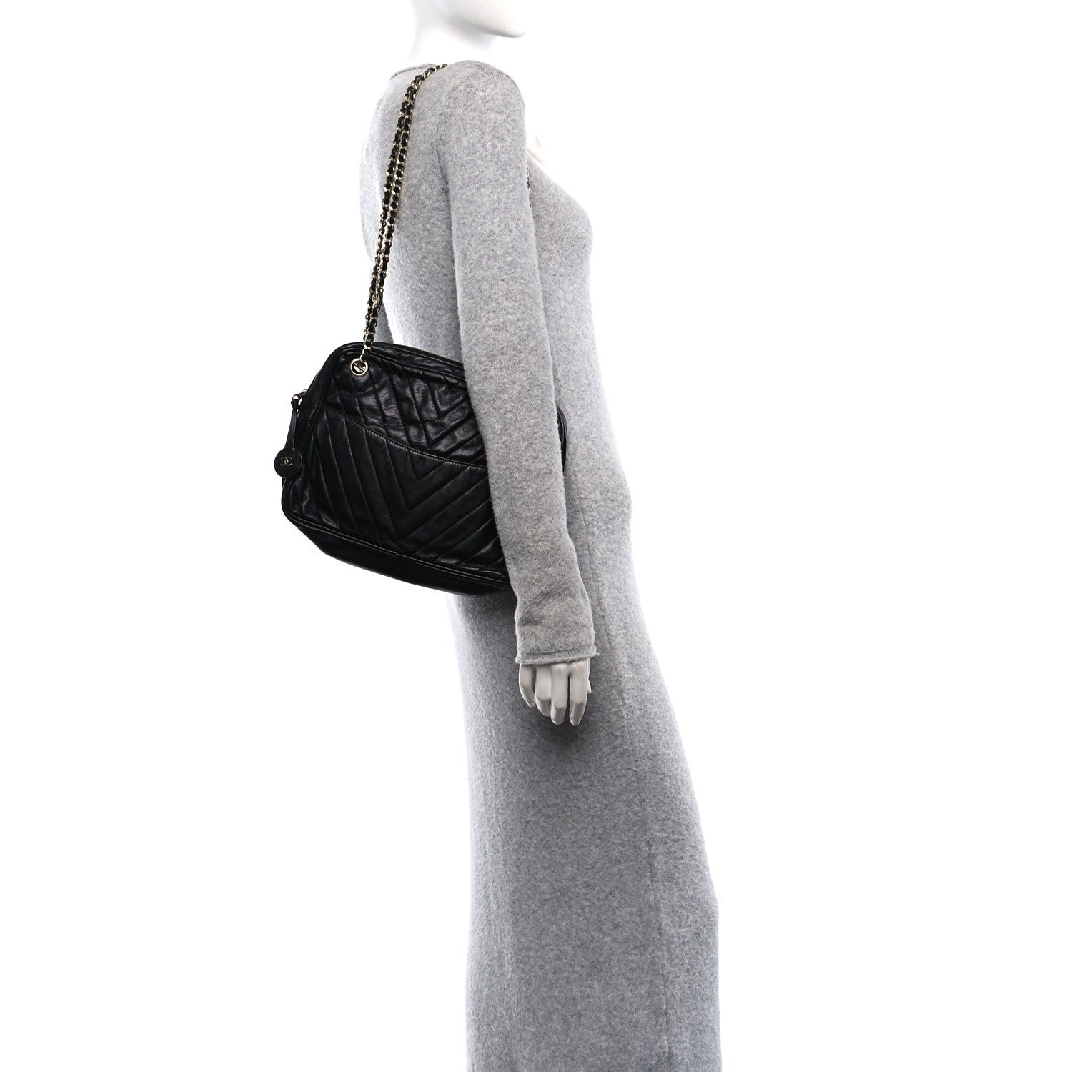 Chanel Lambskin Surpique Chevron Small Tote Black 2 of 14