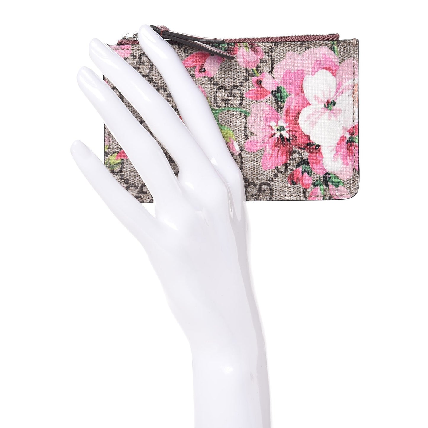 GG Supreme Monogram Blooms Key Ring Coin Case Beige Multicolor Dry Rose