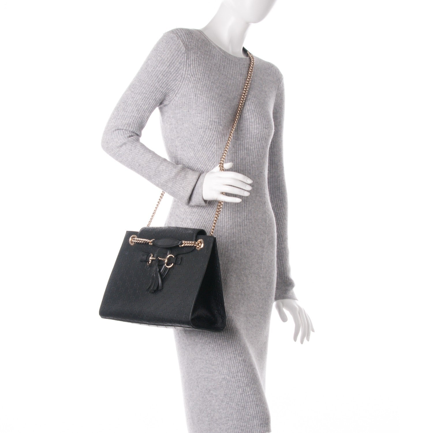 Gucci Guccissima Large Emily Chain Shoulder Bag Black 3 of 8