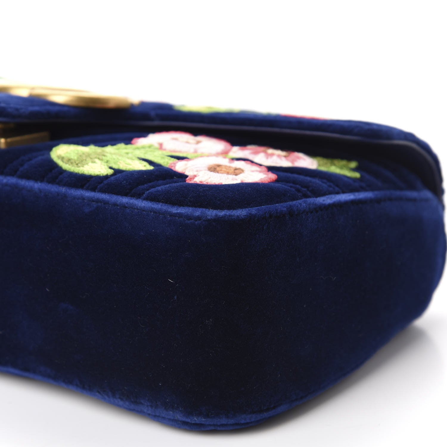 Gucci Velvet Matelasse Deer Embroidered Small GG Marmont Shoulder Bag Cobalt 7 of 10