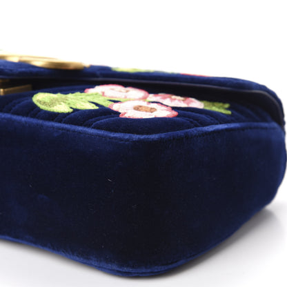 Gucci Velvet Matelasse Deer Embroidered Small GG Marmont Shoulder Bag Cobalt 7 of 10