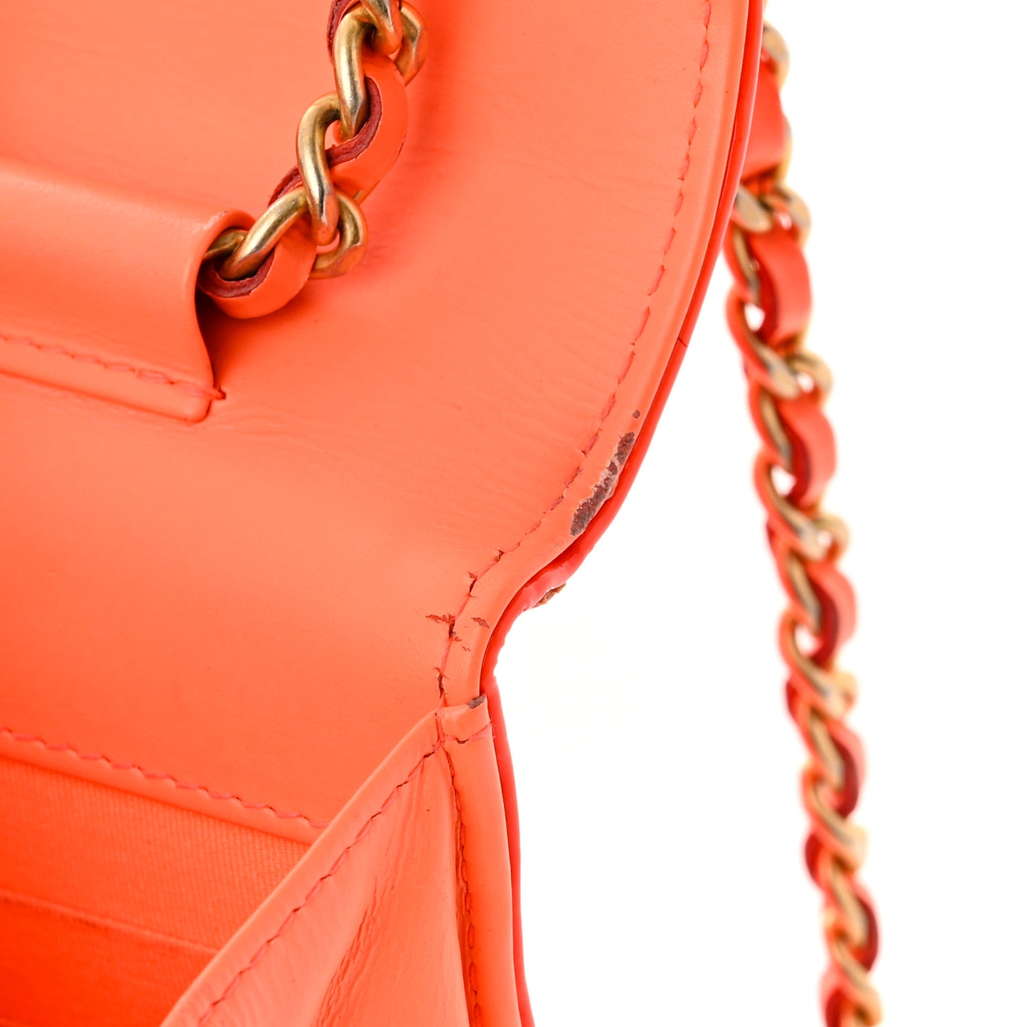 Patent Calfskin Quilted Boy Wallet On Chain WOC Orange